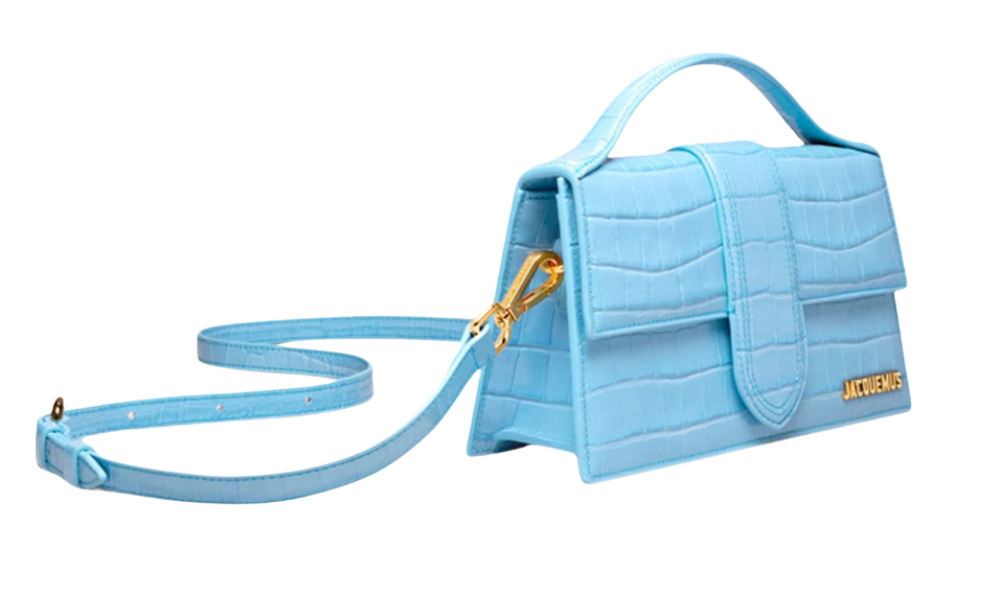 Jacquemus Le Grand Bambino Crossbody Flap Bag Croco Embossed Gradient Blue