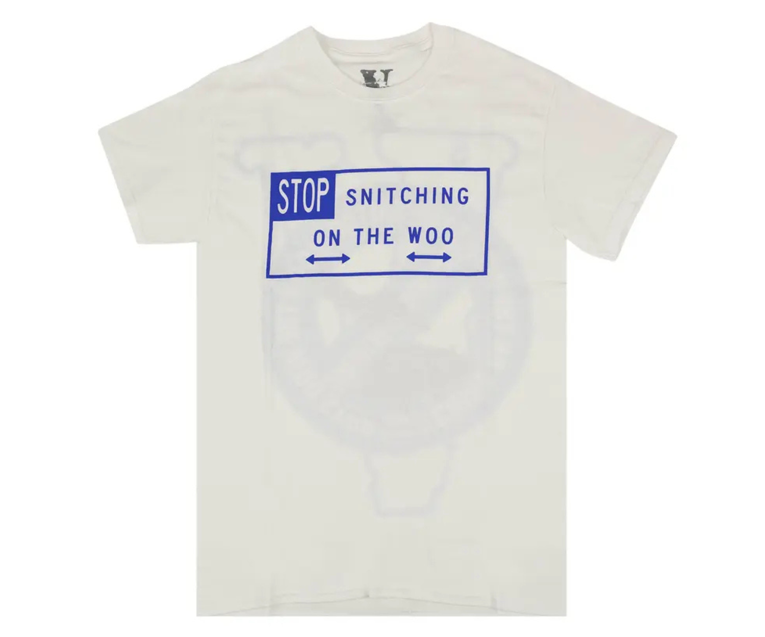 Tricou Pop Smoke x Vlone Stop Snitching Alb/Albastru