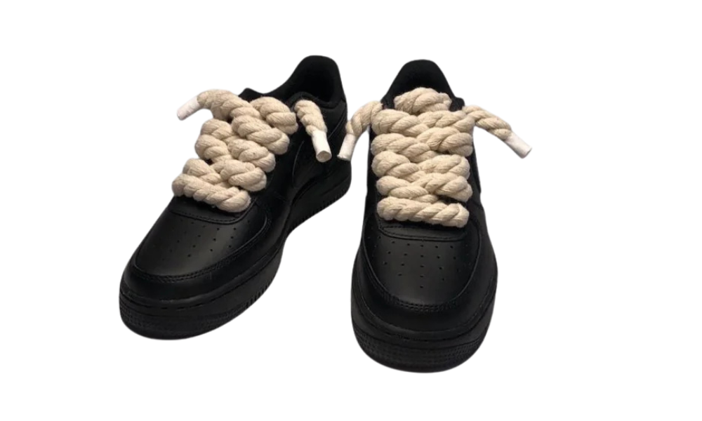 Nike Air Force 1 Black Chunky Rope Laces Beige