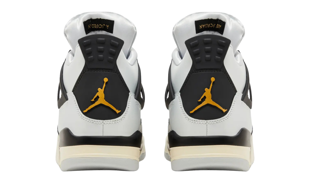 Jordan 4 Retro Platinum Gold GS cipő, platina, arany és fekete színben.