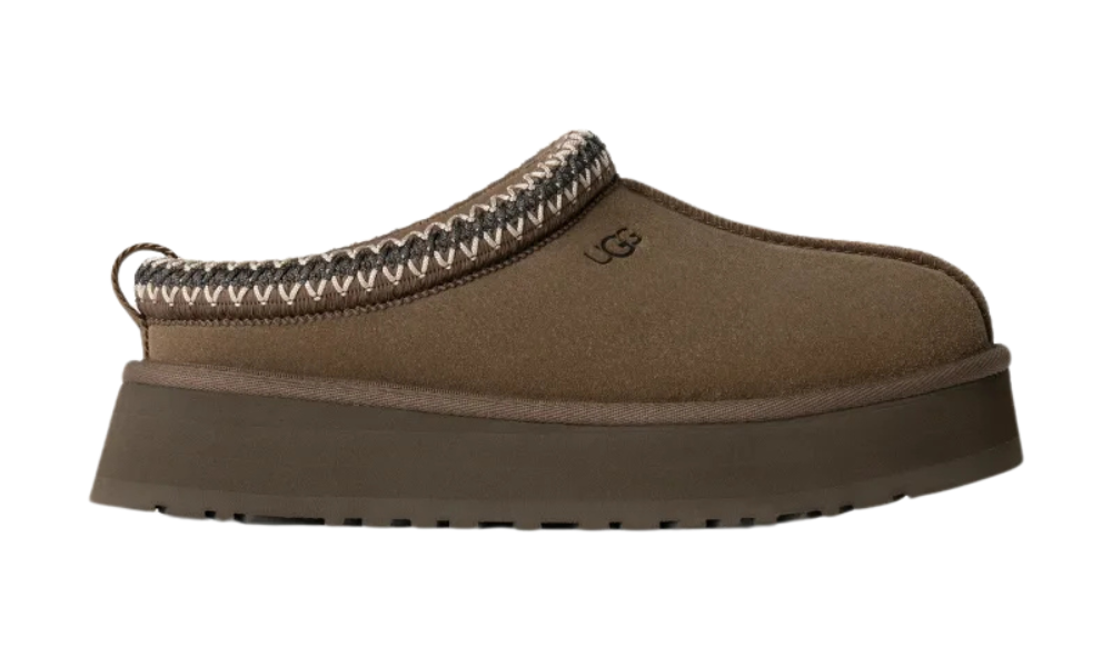 UGG Tazz Slipper Hickory női papucs gesztenye színű szarvasbőr felsőrésszel és platformtalppal.