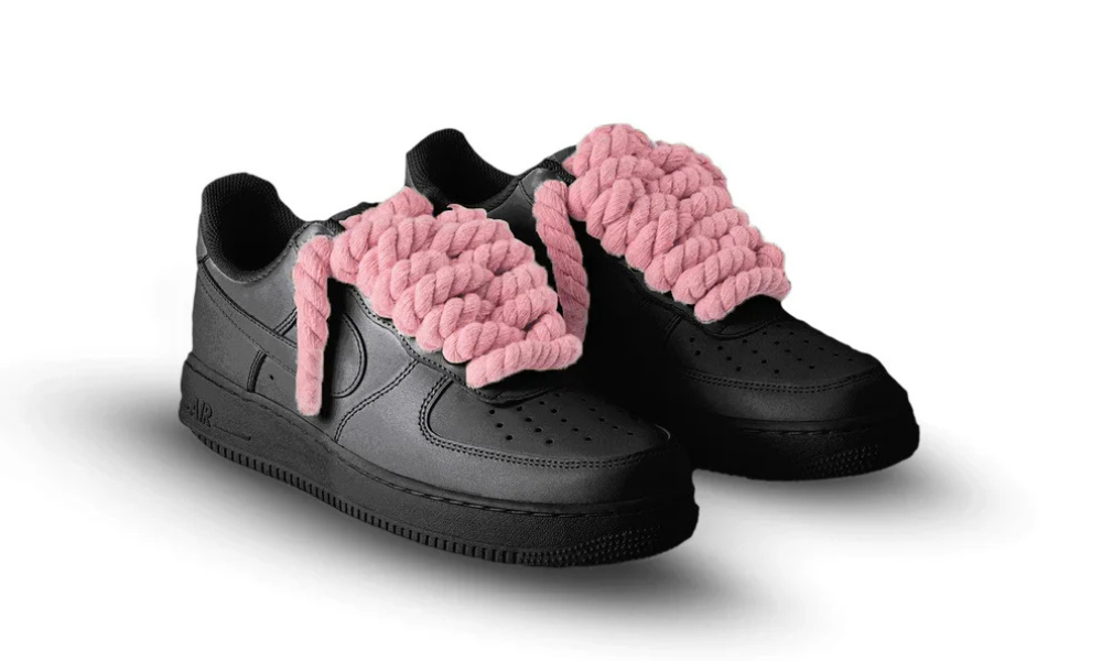 Nike Air Force 1 Black Chunky Rope Laces Pink