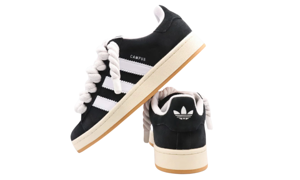 Adidas Campus 00s Core Black Chunky Rope Laces White