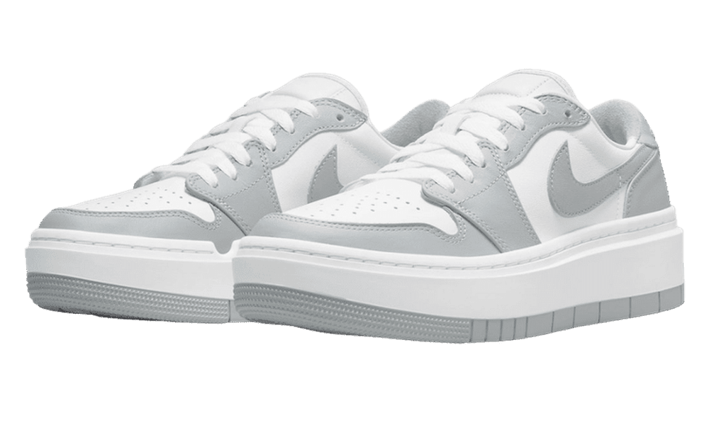 Air Jordan 1 Low Elevated Wolf Grey sneakers in white and grey.