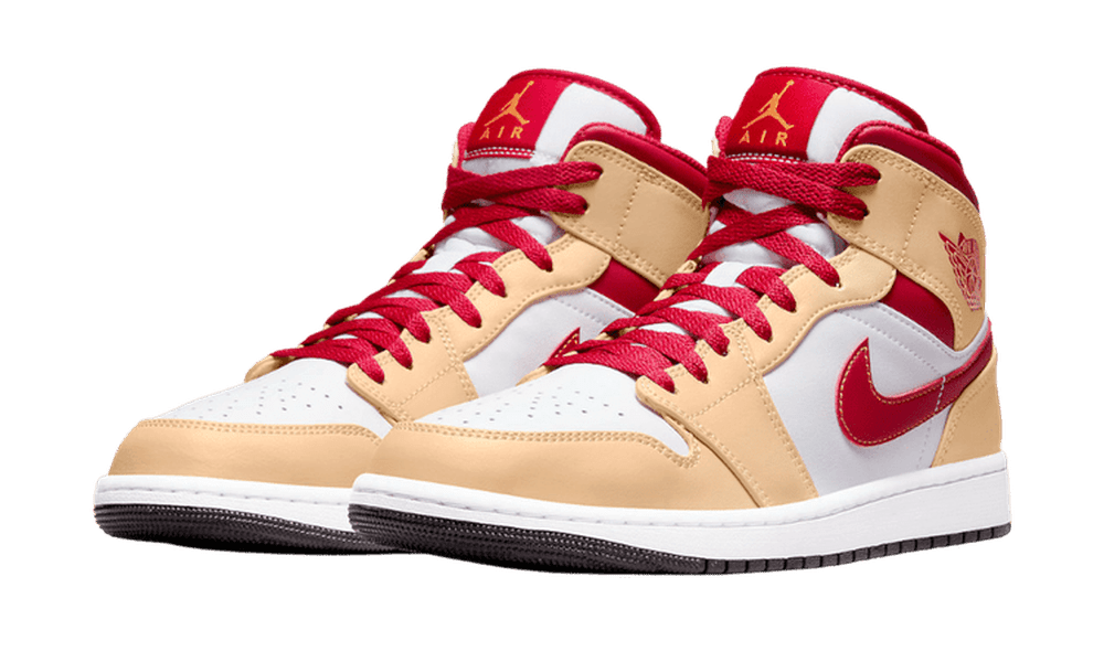 Air Jordan 1 Mid Beige White Red Curry