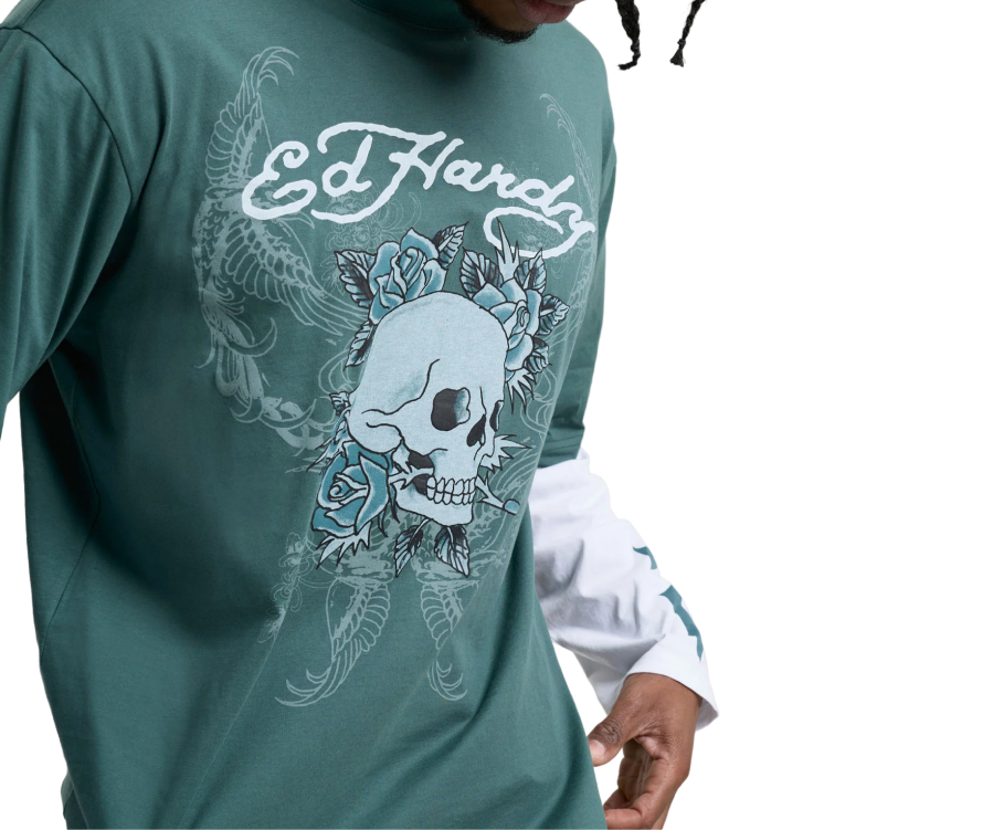 Ed Hardy 1971 Skull Double Layer Tee Blue White