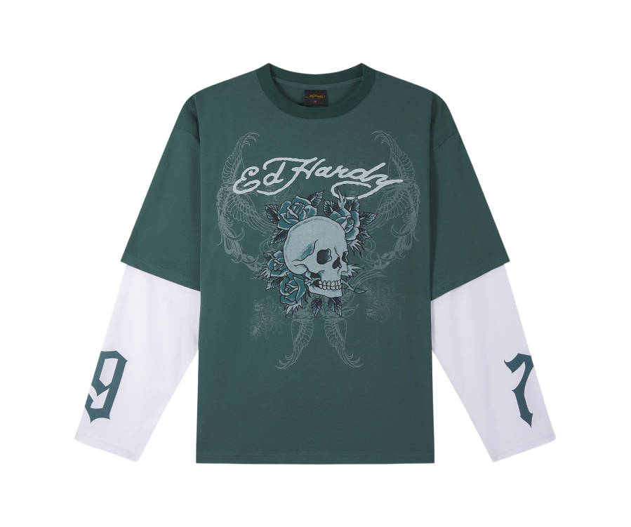 Ed Hardy 1971 Skull Double Layer Tee Blue White