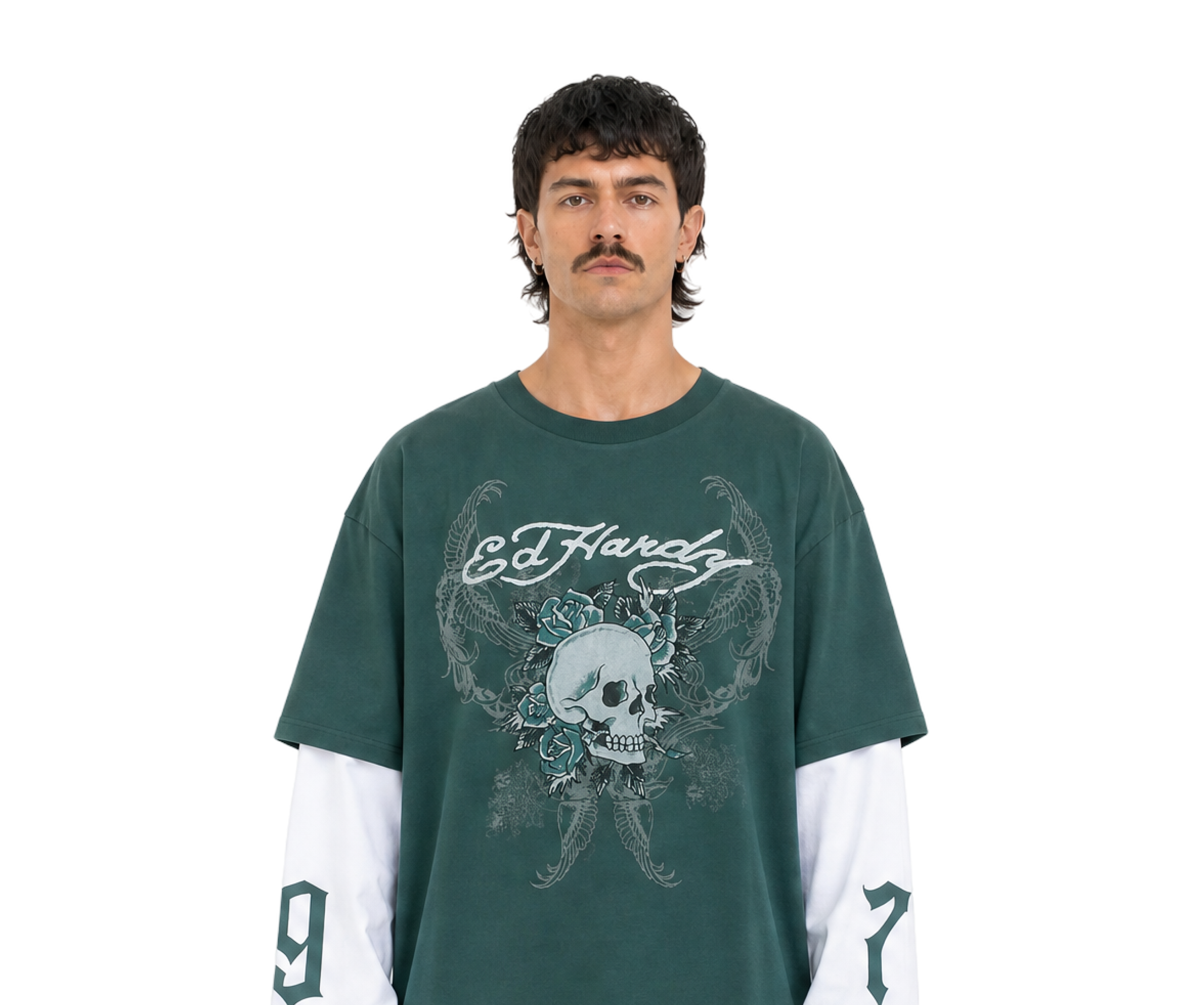 Ed Hardy 1971 Skull Double Layer Tee Blue White