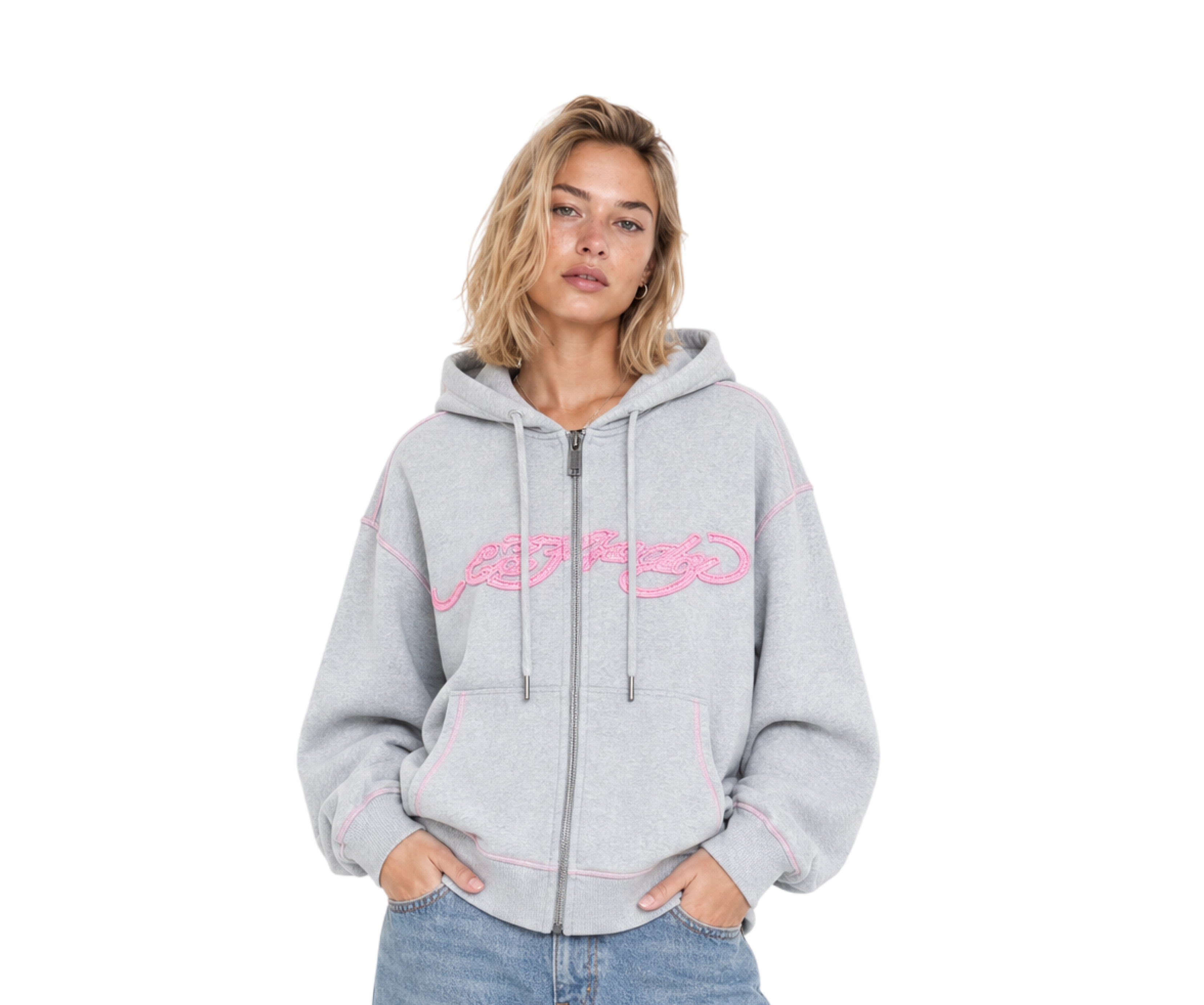 Ed Hardy Back Tatoo Cropped Hoodie Grey Marl