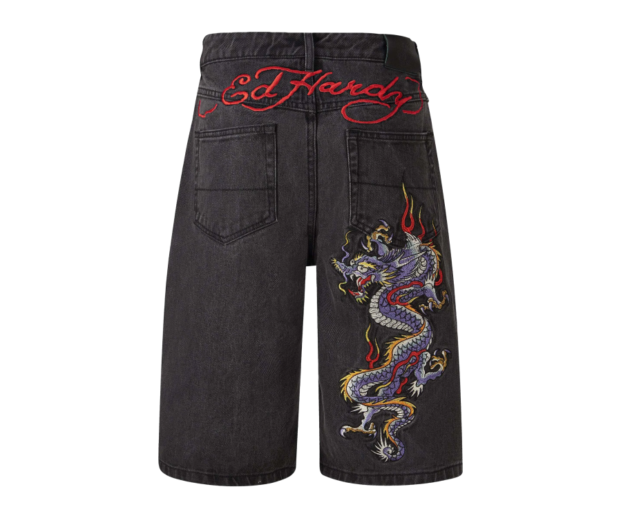 Ed Hardy Battle Dragon Denim Short Grey