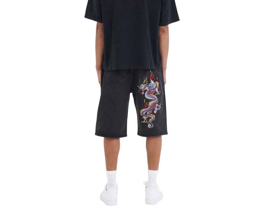 Ed Hardy Battle Dragon Denim Short Grey
