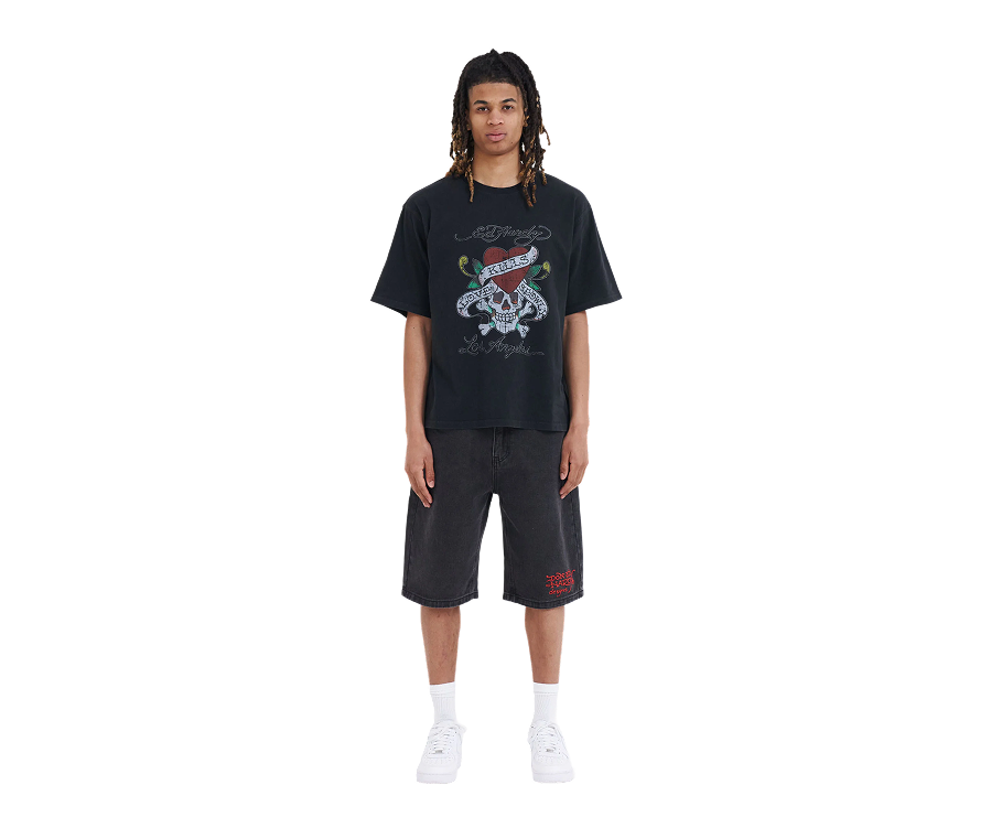 Ed Hardy Battle Dragon Denim Short Grey