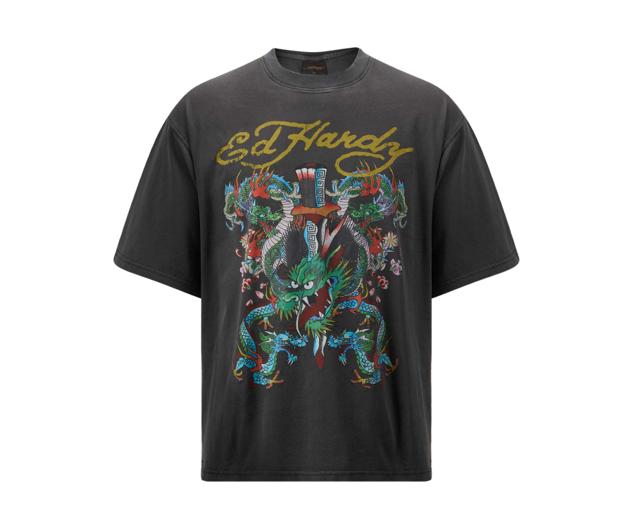 Ed Hardy Battle Of The Dragons Relaxed Tee Charcoal