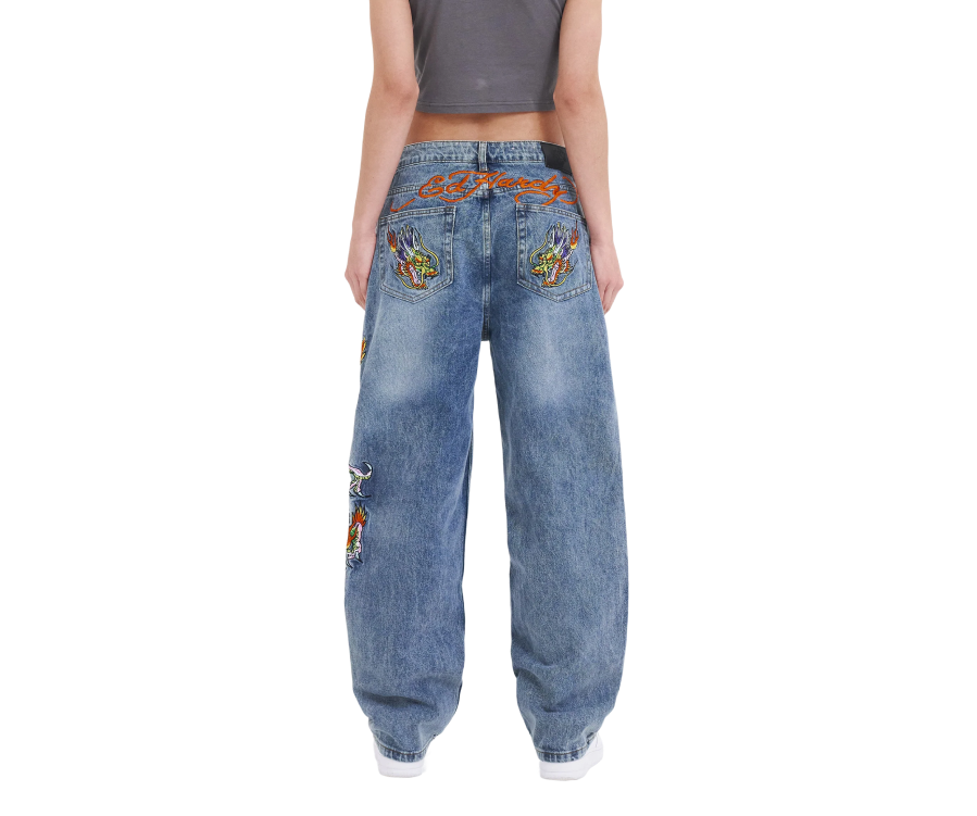 Ed Hardy Crawling Dragon Relaxed Jeans (Women's)