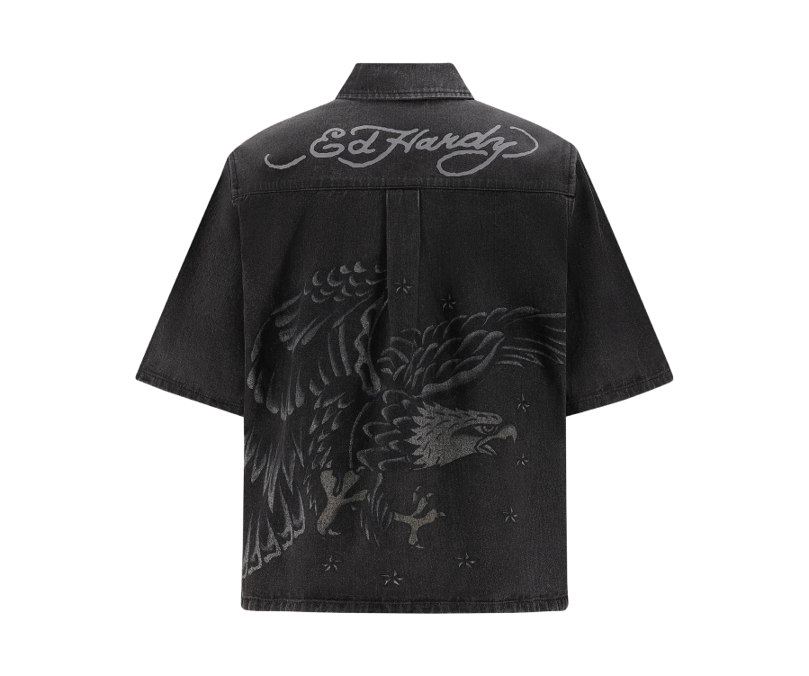 Ed Hardy Eagle and Stars Relaxed Denim Shirt Black
