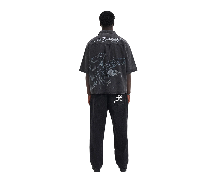Ed Hardy Eagle and Stars Relaxed Denim Shirt Black