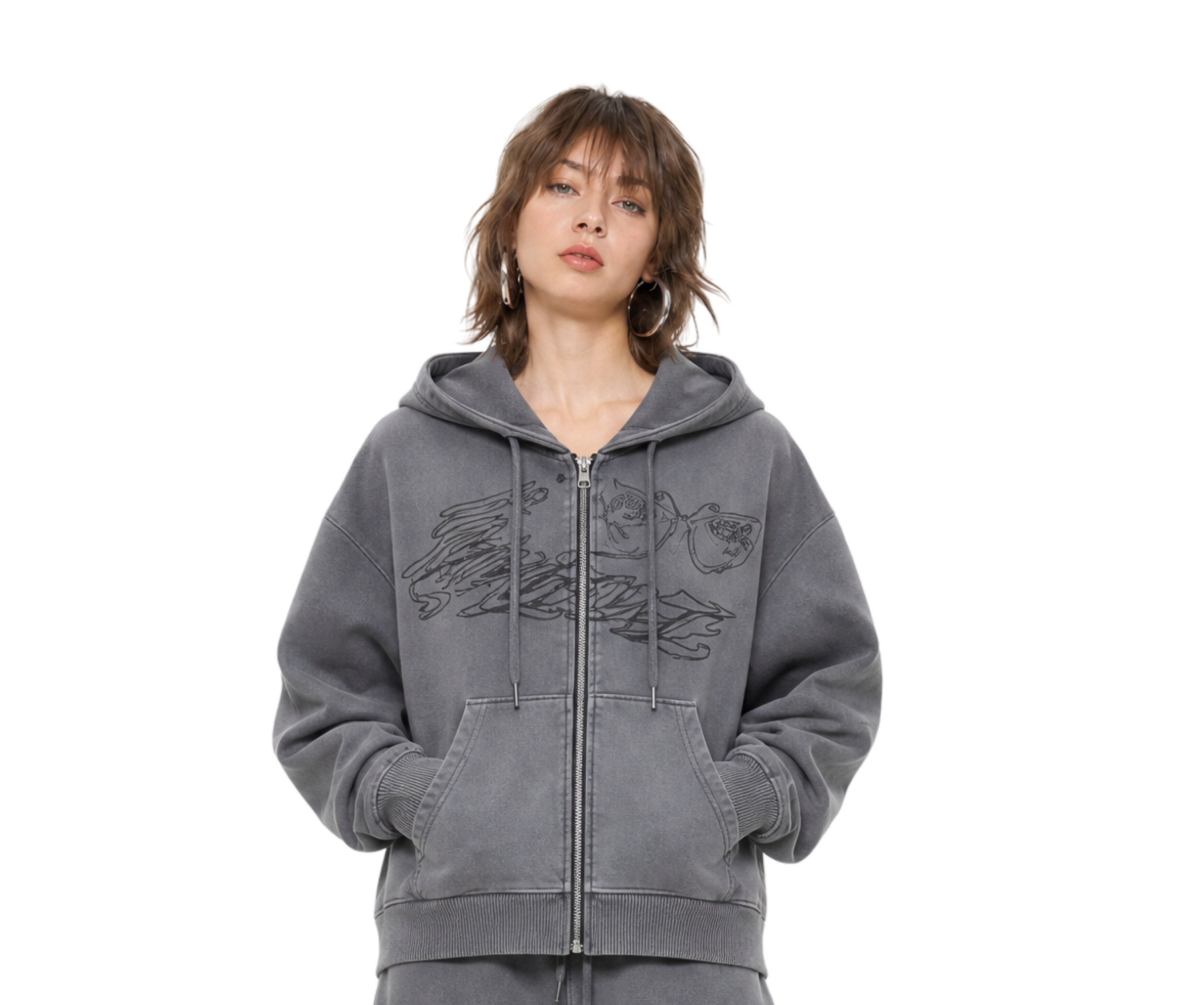 Ed Hardy Love Is Mistery Cropped Hoodie Charcoal