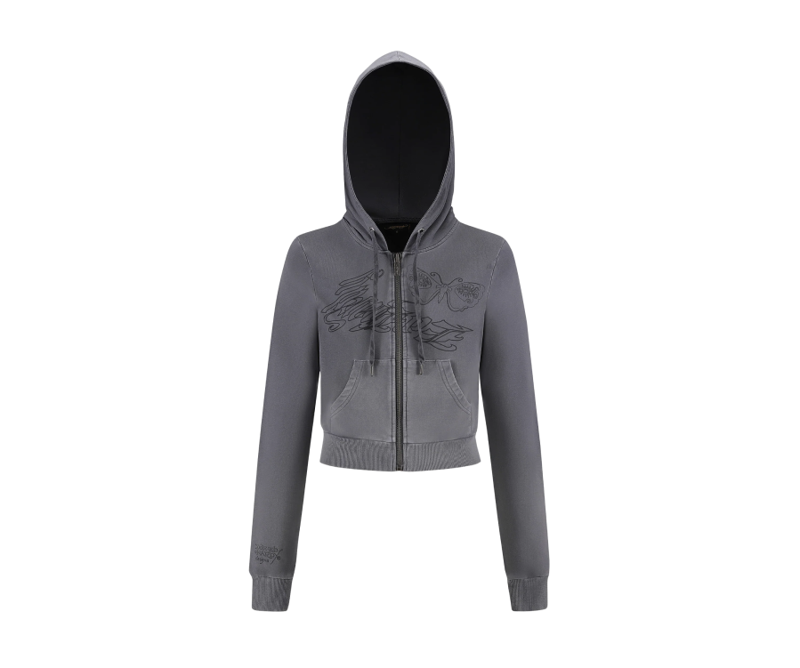Ed Hardy Love Is Mistery Cropped Hoodie Charcoal (Women's)