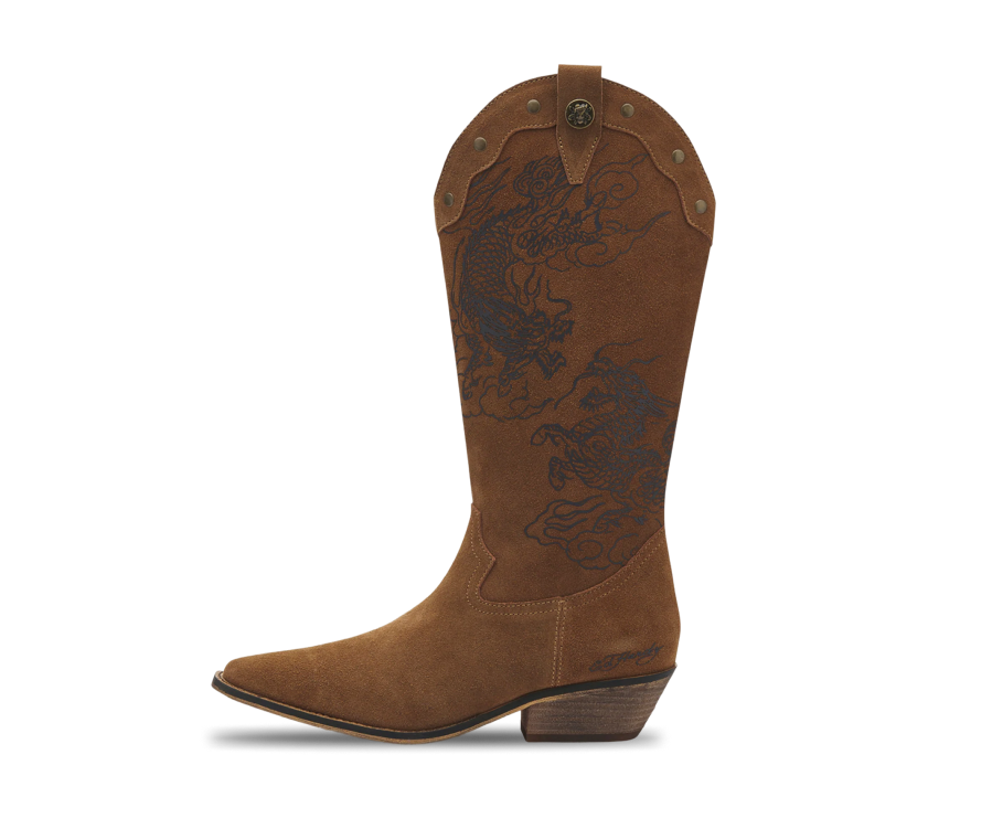 Ed Hardy Western Boot Crawling Dragon Tan