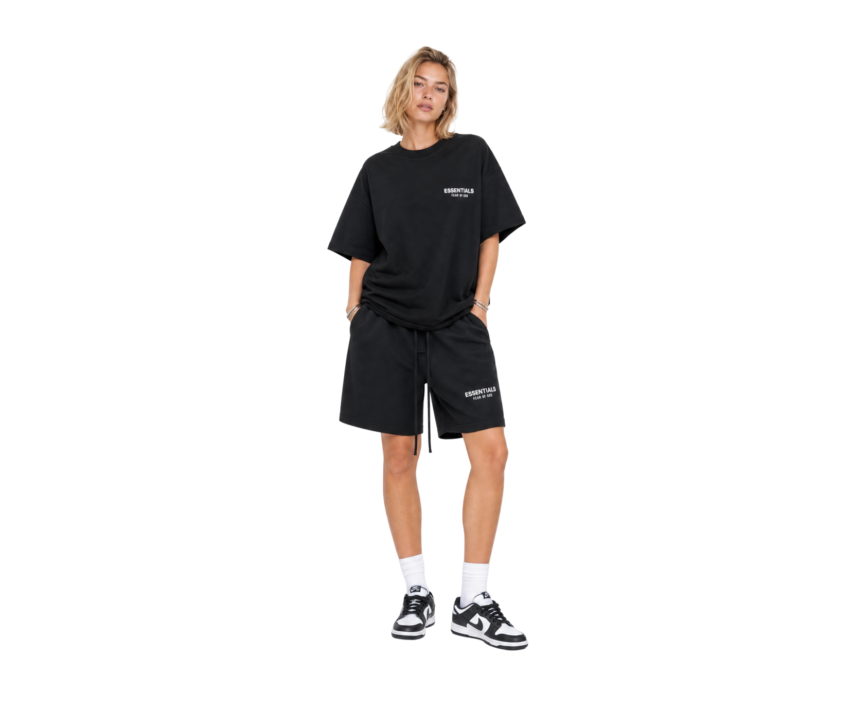 Tricou cu guler rotund Fear of God Essentials din jersey, negru (FW24)