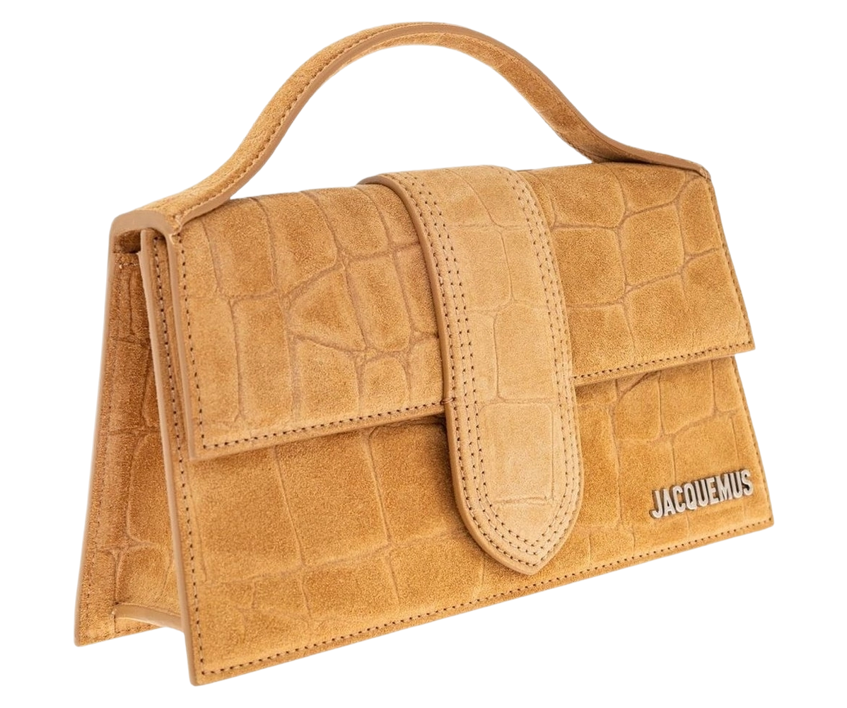 Jacquemus Le Grand Bambino Crossbody Flap Bag Croco Dark Brown