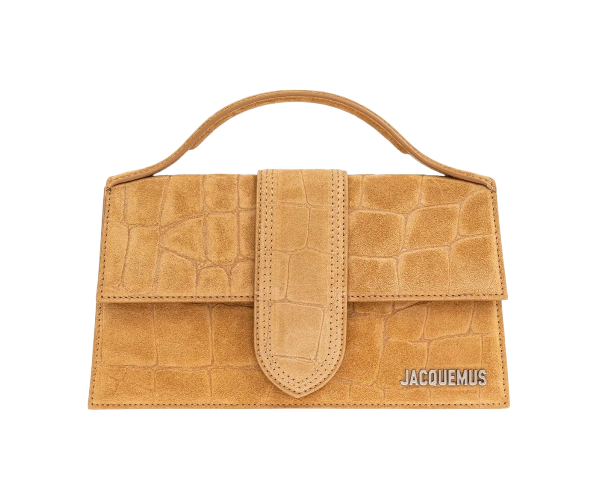 Jacquemus Le Grand Bambino Crossbody Flap Bag Croco Dark Brown