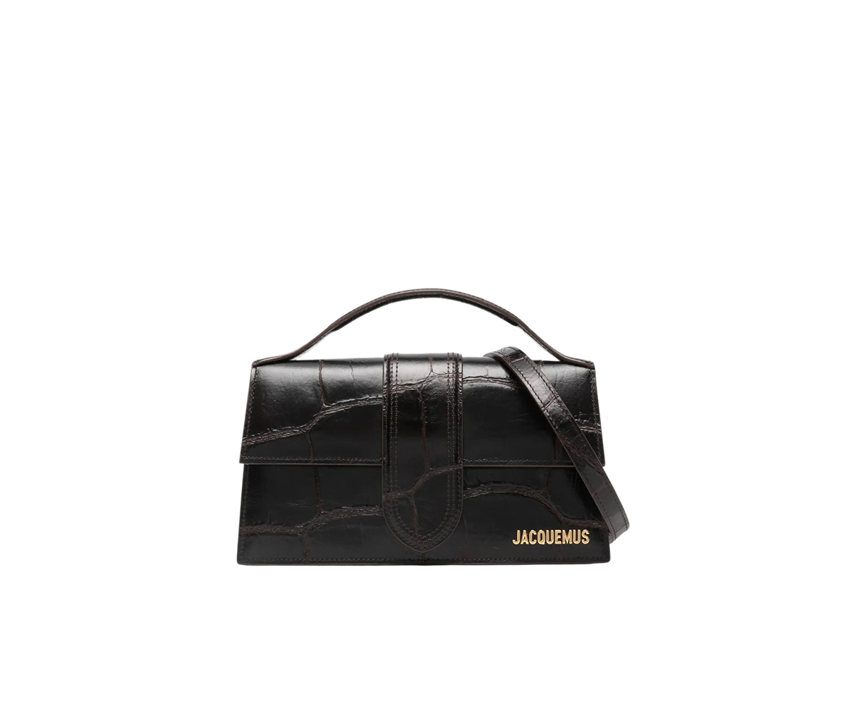 Jacquemus The Bambino Mini Flip Bag din piele de crocodil, negru
