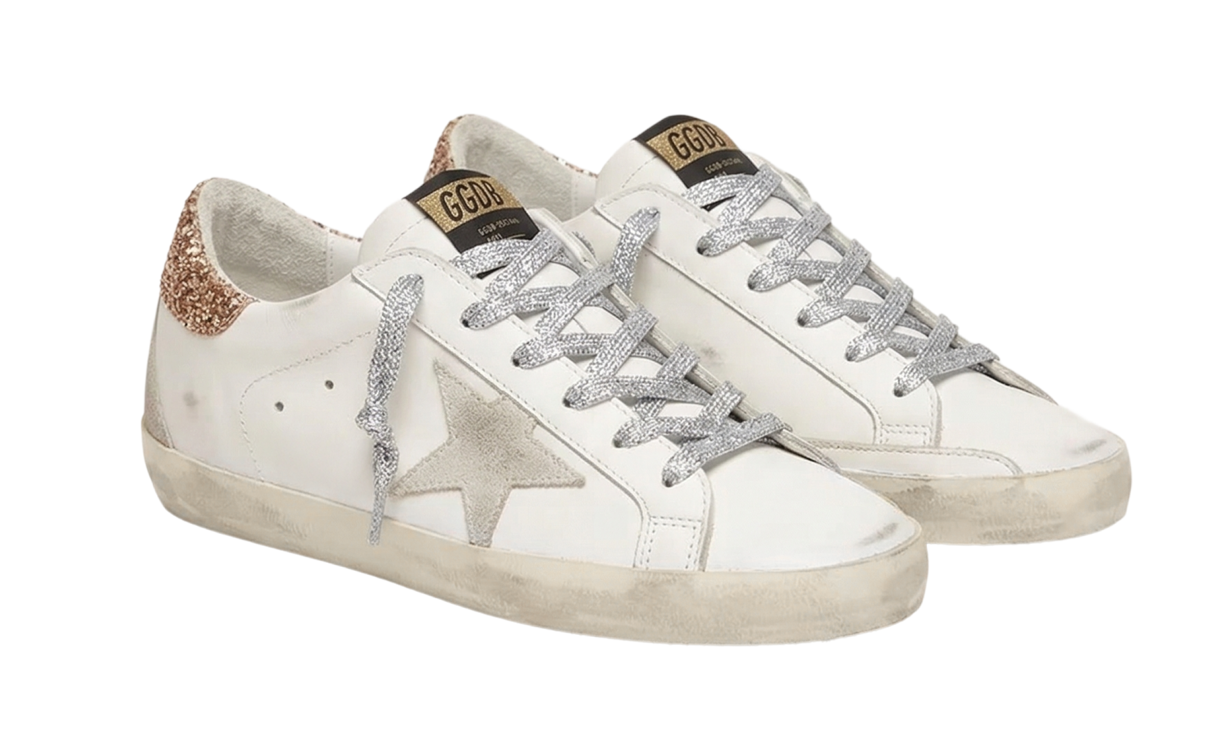 Golden Goose Superstar Gold Glitter Heel / Silver Laces