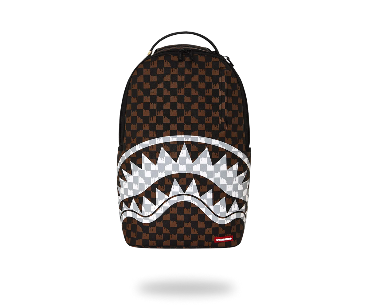 Sprayground BROWN AND CREAM DRIP CHECK SHARK BACKPACK