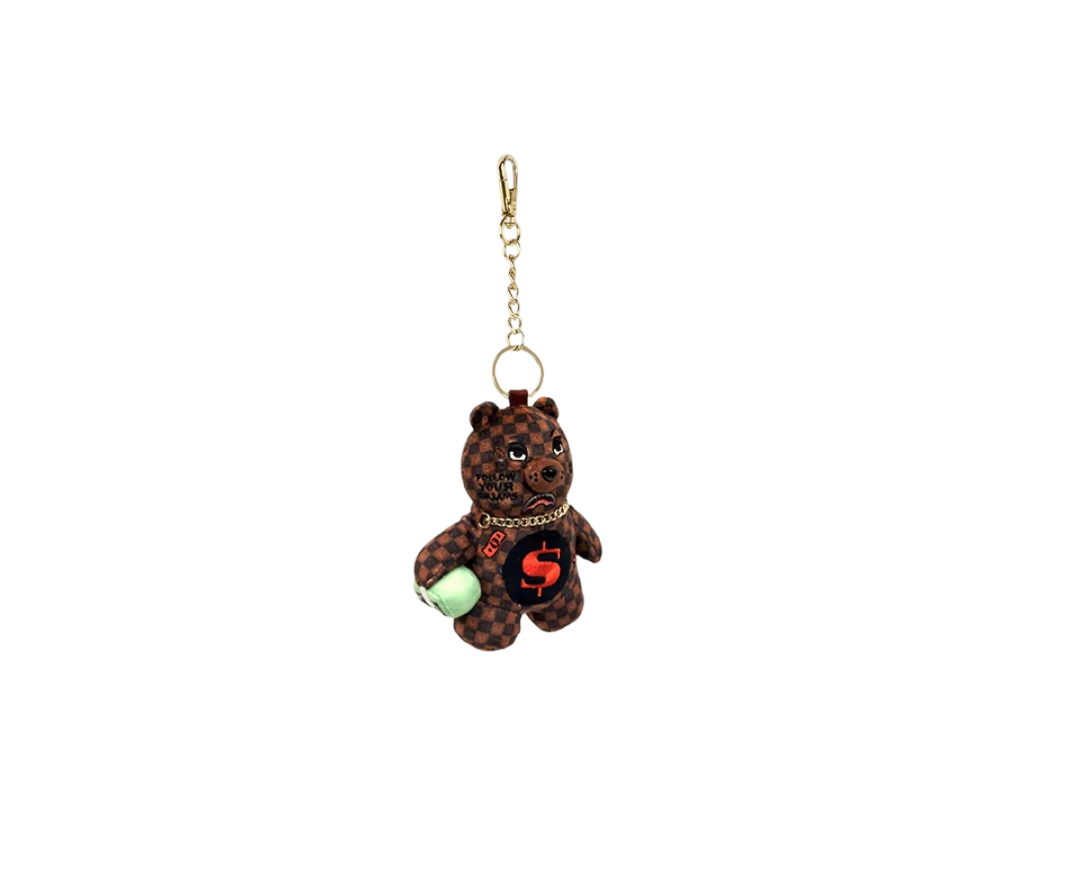 Sprayground Sip Wtf Bubbly Brown Check Bear Keychain Brown