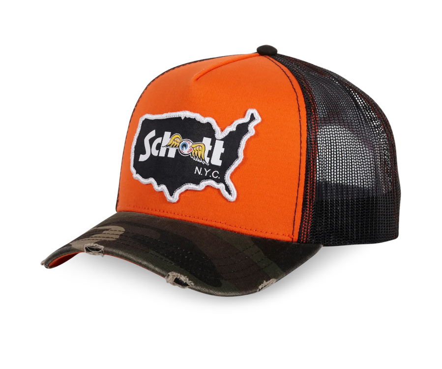 Von Dutch x Schott NYC Trucker Cap Orange Camo
