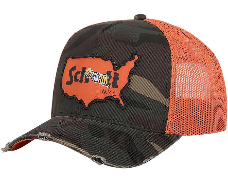 Von Dutch x Schott NYC Trucker Cap Orange Camo