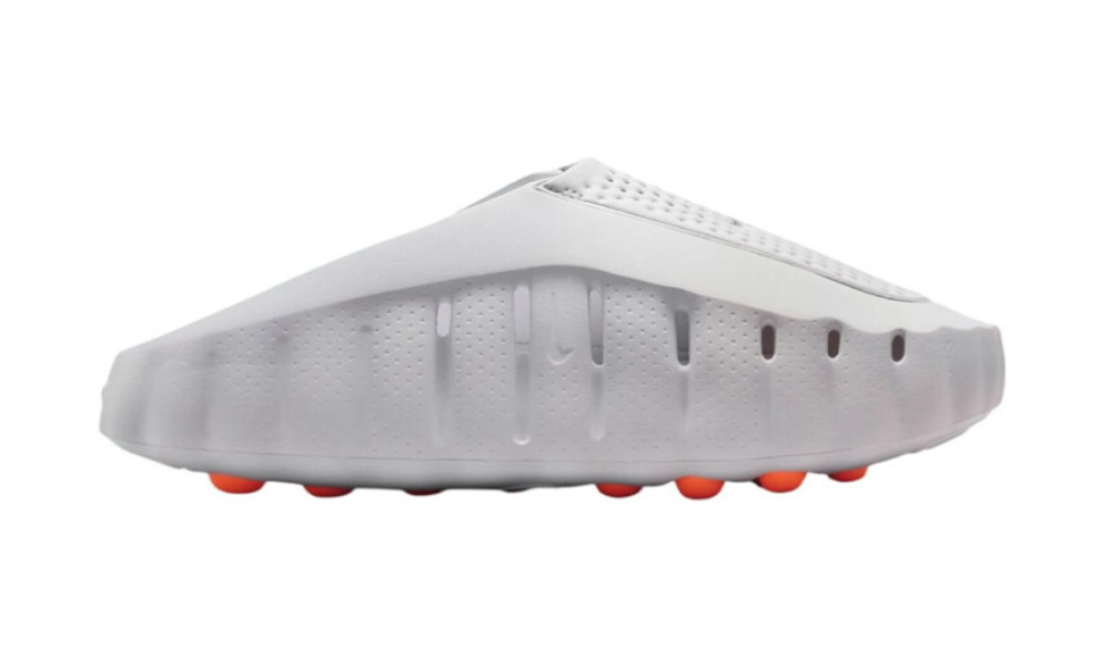 Nike Mind 001 Slide Light Smoke Grey sportpapucs narancssárga talppal.