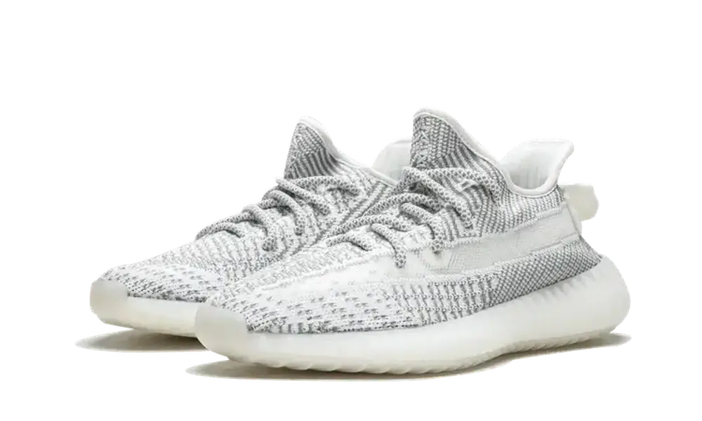 Yeezy Boost 350 V2 Static cipő szürke és fehér mintával.