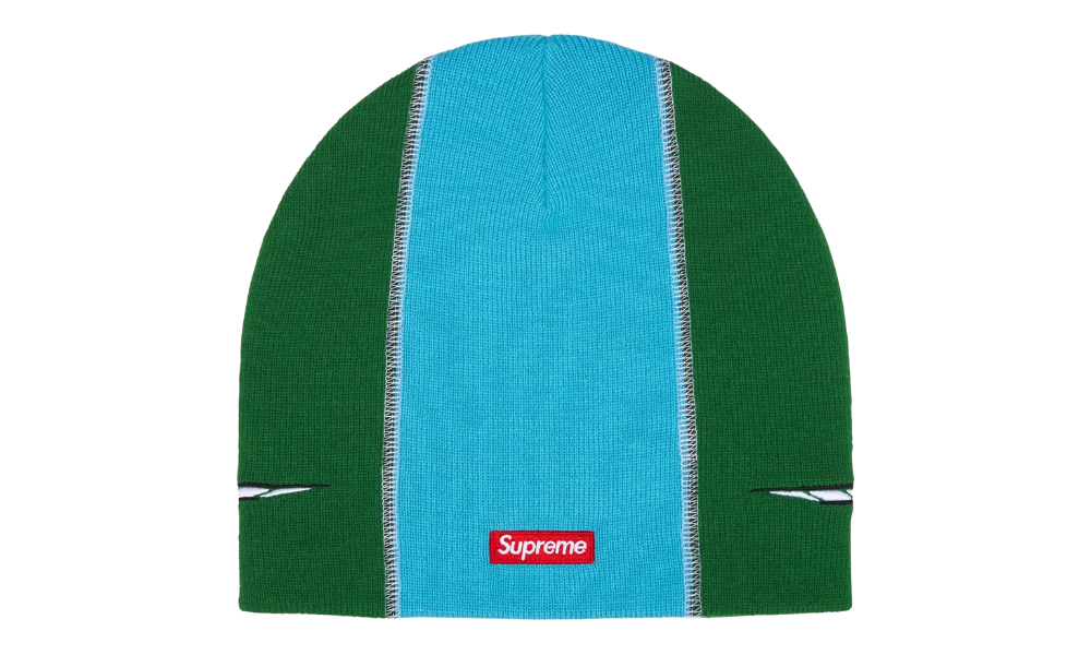 Supreme Racing Panel Beanie Green sapka kék és zöld panelekkel.