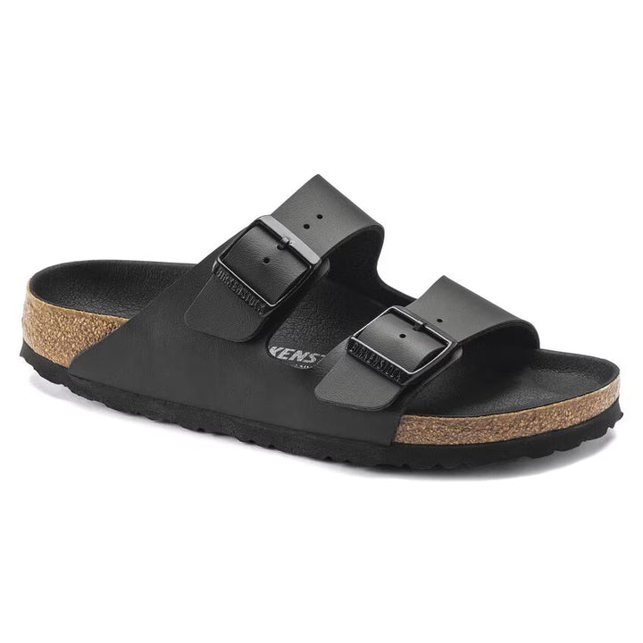 Birkenstock Arizona szandál fekete Birko-Flor anyagból, két csatos pánttal.
