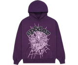 Grape Sp5der hoodie with a spider web graphic.