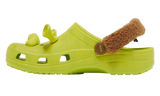 Crocs x DreamWorks 'Shrek' lime green clogs with Shrek ears and fuzzy strap.