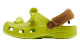 Crocs x DreamWorks 'Shrek' KIDS lime zöld papucs szőrmés pánttal és szív díszítéssel.