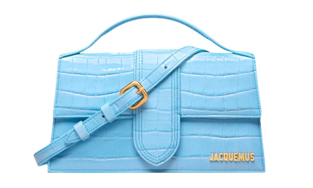 Jacquemus Le Grand Bambino Crossbody Flap Bag Croco Embossed Gradient Blue