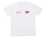 White t-shirt with KAWS XX and Franken Berry graphics.