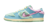 Nike SB Dunk Low Verdy Visty kék, rózsaszín és zöld szőrös és kordbársony anyagokkal.