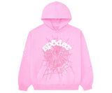 Pink Sp5der OG Web Hoodie with spider web graphic.