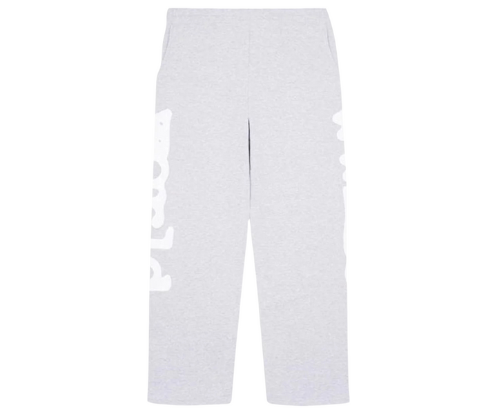 Sp5der Straight Leg Beluga Sweatpants Heather Grey with white logo detail.