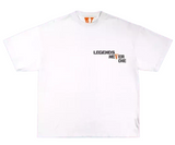 Vlone Juice WRLD Butterfly T-shirt White with text "LEGENDS NEVER DIE".