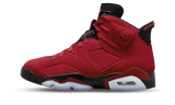 Red Air Jordan 6 Retro 'Toro Bravo' high-top sneaker with black accents.