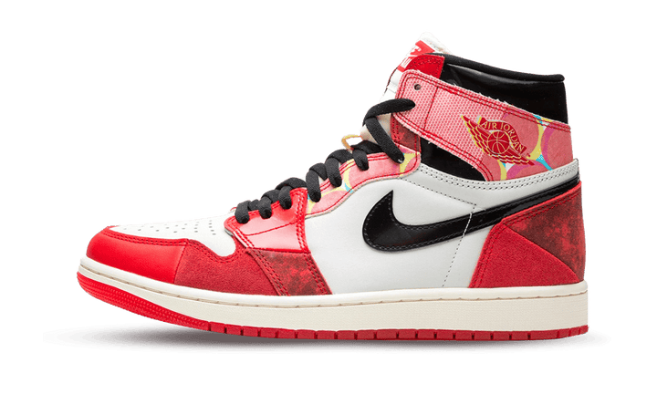 Air Jordan 1 High OG 'Spider-Man Across the Spider-Verse' sneaker with red, white, and black color blocking.