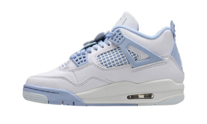 Air Jordan 4 Retro White Aluminum Blue Tint sneakers.