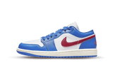Air Jordan 1 Low 'Sport Blue' sneaker with white, blue, and red accents.