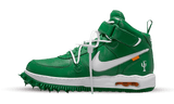 Nike Air Force 1 Mid Off-White Pine Green sneaker with white accents.